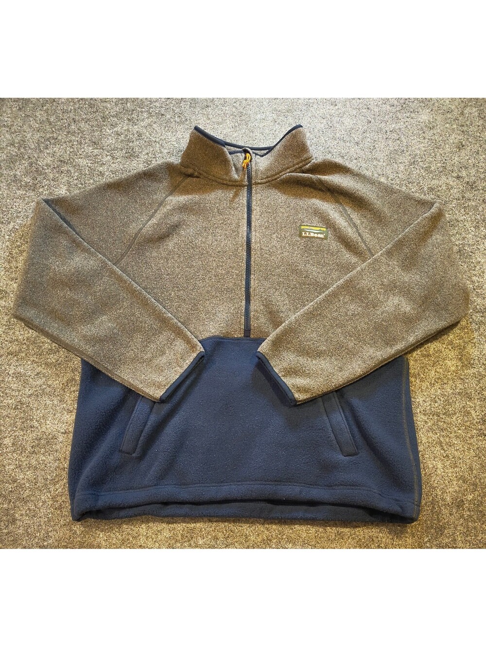LL Bean Sweater Fleece Half Zip Pullover Jacket Womens XL Gray Navy Colorblock
